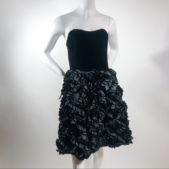 Marc Jacobs black silk velvet ruffle bustier dress - Picture 1 of 13